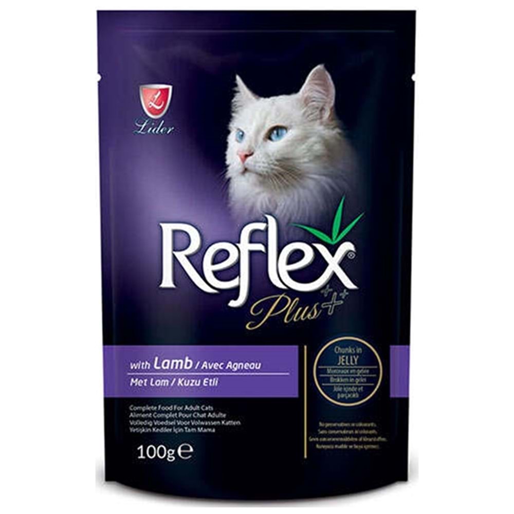 Reflex Plus Pouch Jöle İçinde Et Parçacıklı Kuzu Etli Soslu Kedi Yaş Maması 100 Gr