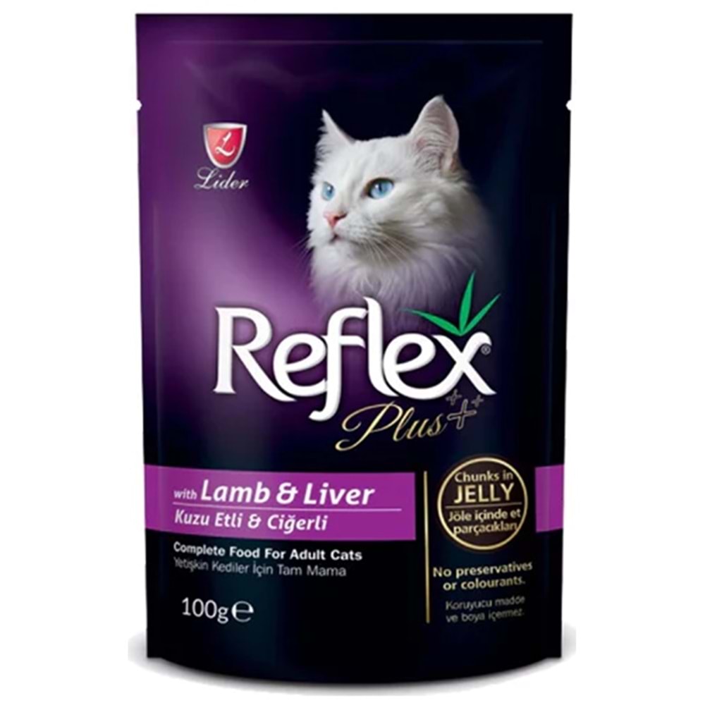 Reflex Plus Pouch Jöle İçinde Et Parçacıklı Kuzu Etli ve Ciğerli Soslu Kedi Yaş Maması 100 Gr