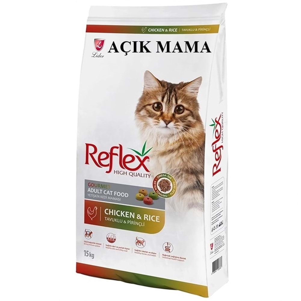 Reflex Adult Gourmet Chicken & Rice Tavuk Etli ve Pirinçli Renkli Taneli Yetişkin Açık Kedi Maması 500 Gr