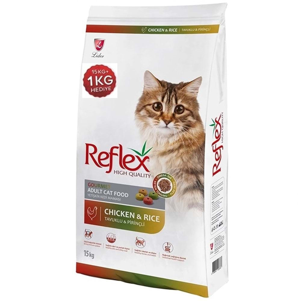 Reflex Gourmet Adult Cat Chicken & Rice Tavuklu Pirinçli Renkli Taneli Yetişkin Kedi Maması 15 + 1 Kg