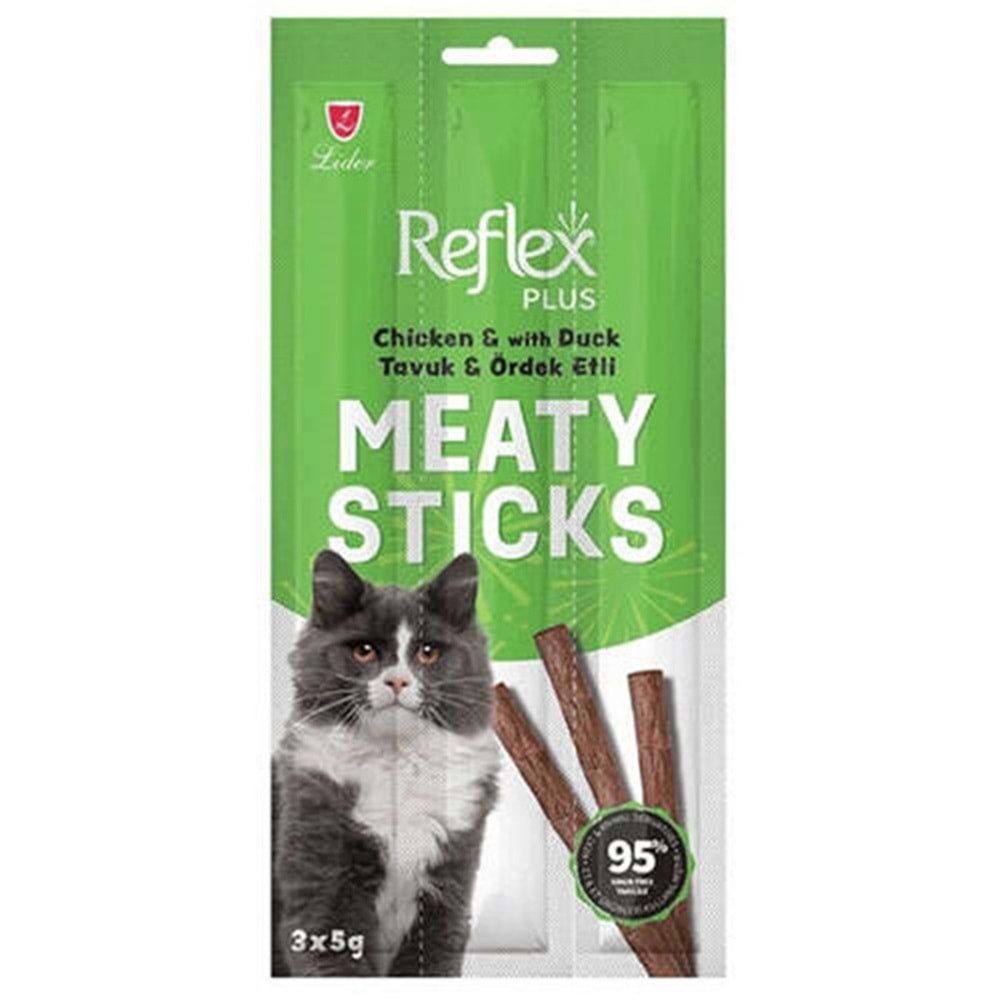 Reflex Plus Cat Meaty Sticks With Chicken & Duck Tavuk ve Ördek Etli Tahılsız Yetişkin Kedi Ödülü (3x5 Gr)