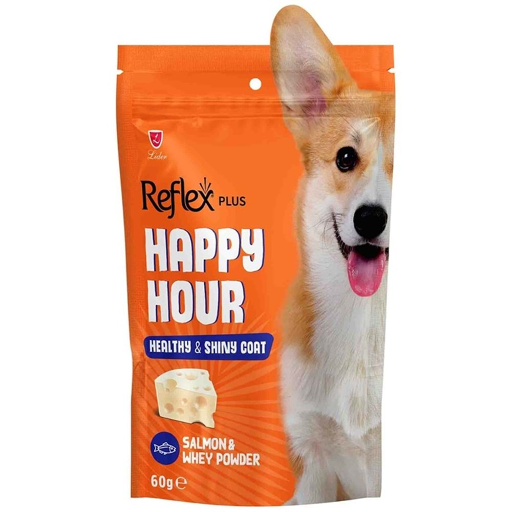 Happy Hour Healthy & Shiny Coat Salmon & Whey Powder Sağlıklı ve Parlak Tüyler için Destekleyici Somon ve Peynir Altı Suyu Tozlu Köpek Ödülü 60 Gr