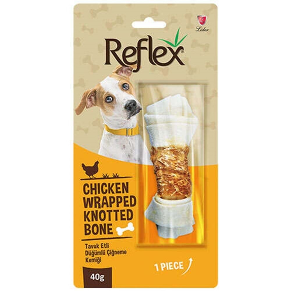 Reflex Chicken Wrapped Knotted Bone Tavuk Etli Düğümlü Çiğneme Kemiği 40 Gr