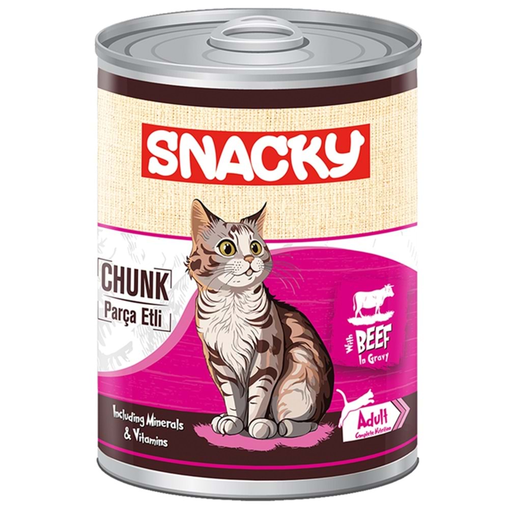 Snacky Adult Chunk With Beef In Gravy Tahılsız Sığır Etli Yetişkin Kedi Konservesi 400 Gr