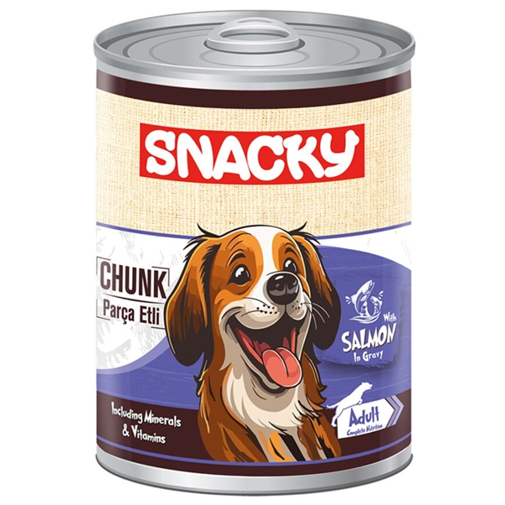 Snacky Adult Chunk With Salmon In Gravy Somon Balıklı Yetişkin Köpek Konservesi 400 Gr
