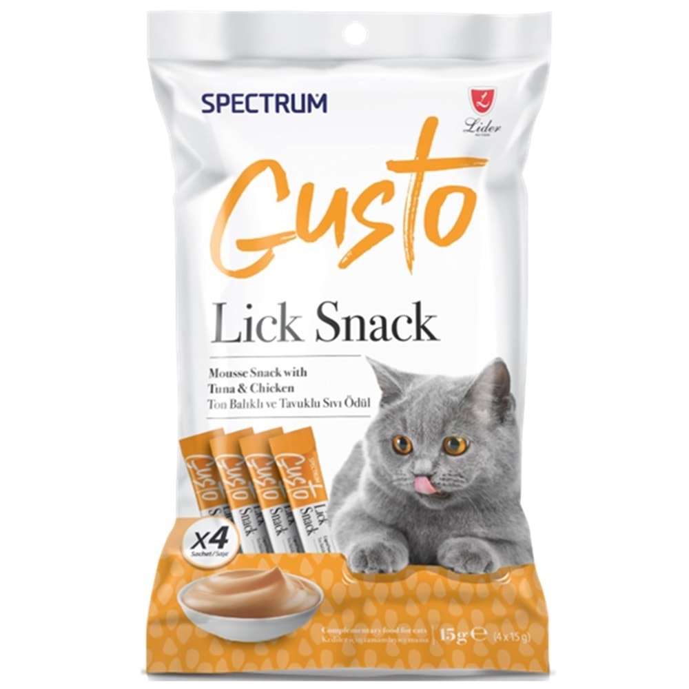 Spectrum Gusto Lick Snack Ton Balıklı ve Tavuk Etli Sıvı Kedi Ödülü (4x15 Gr)