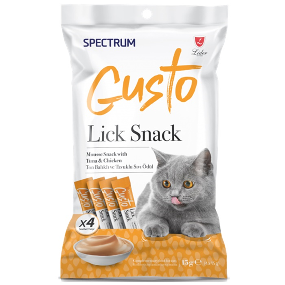 Spectrum Gusto Lick Snack Ton Balıklı ve Tavuk Etli Sıvı Kedi Ödülü 4x15 Gr