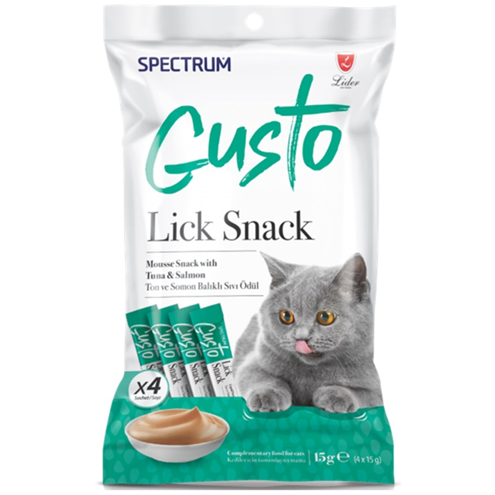 Spectrum Gusto Lick Snack Ton ve Somon Balıklı Sıvı Kedi Ödülü 4x15 Gr