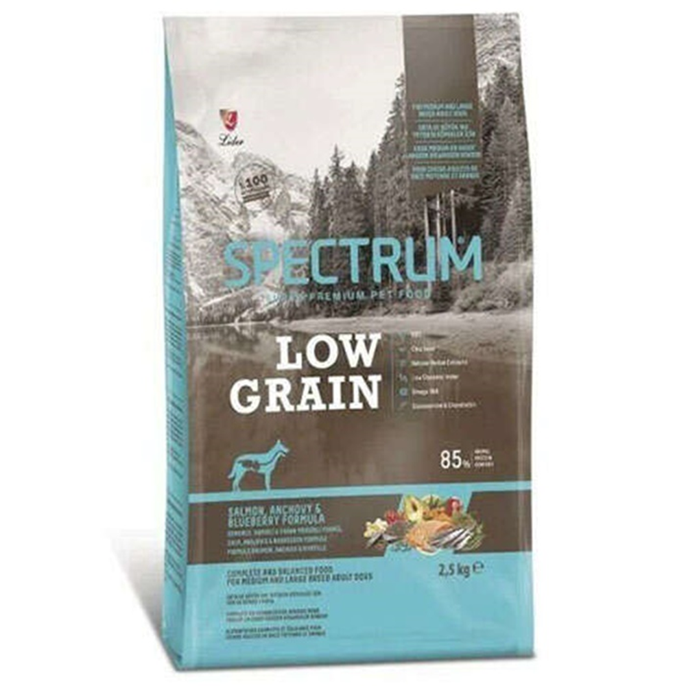 Spectrum Adult Low Grain Salmon, Anchovy & Blueberry Formula Somon, Hamsi ve Yaban Mersinli Az Tahıllı Orta ve Büyük Irk Yetişkin Köpek Maması 2,5 Kg