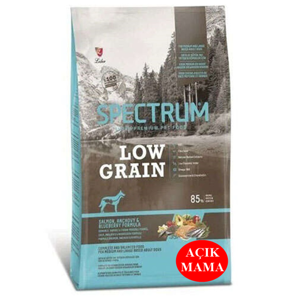 Spectrum Adult Az Tahıllı M/L Somon, Hamsi ve Yaban Mersinli Yetişkin Açık Köpek Maması 500 Gr
