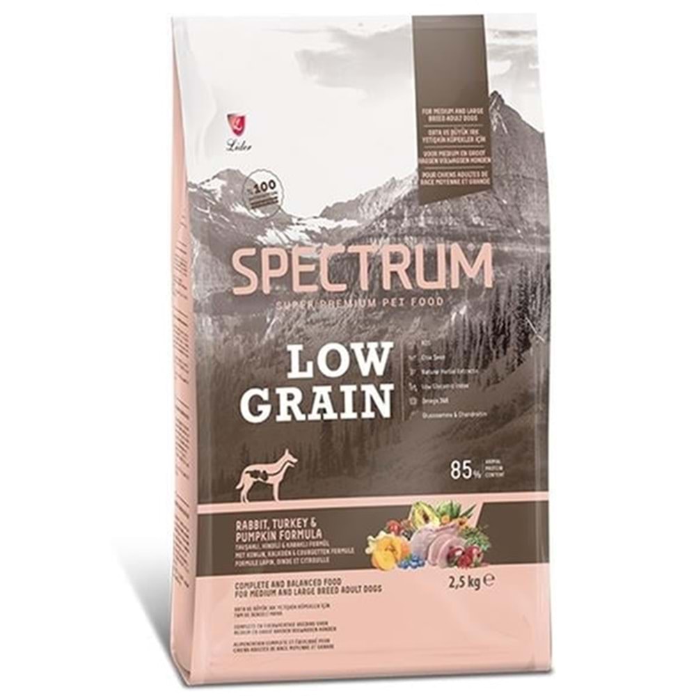 Spectrum Adult Low Grain Rabbit, Turkey, Pumpkin Formula Tavşanlı, Hindili ve Kabaklı Az Tahıllı Orta ve Büyük Irk Yetişkin Köpek Maması 2,5 Kg