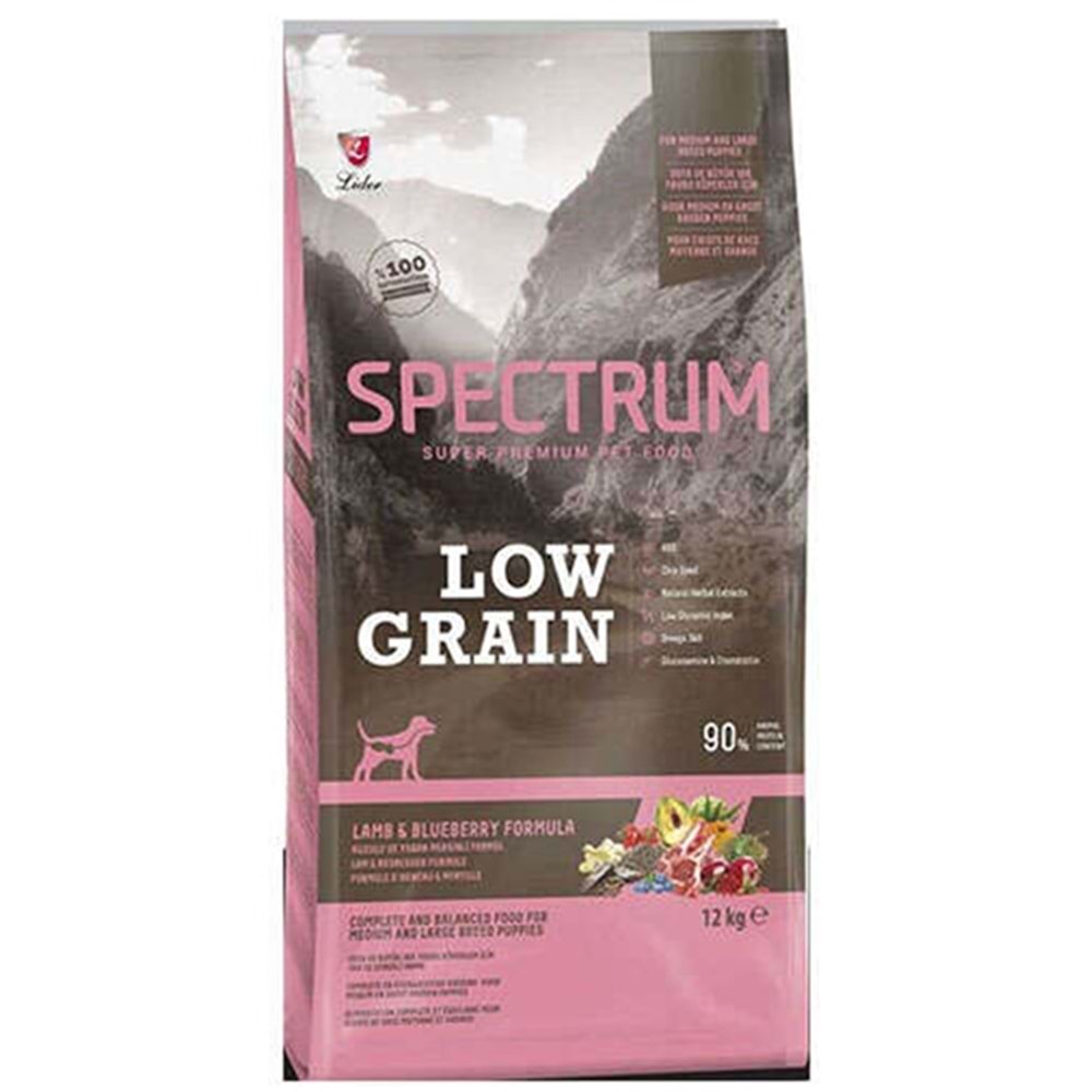 Spectrum Puppy Low Grain Lamb & Blueberry Formula Kuzulu ve Yaban Mersinli Az Tahıllı Orta ve Büyük Irk Yavru Köpek Maması (12 Kg)