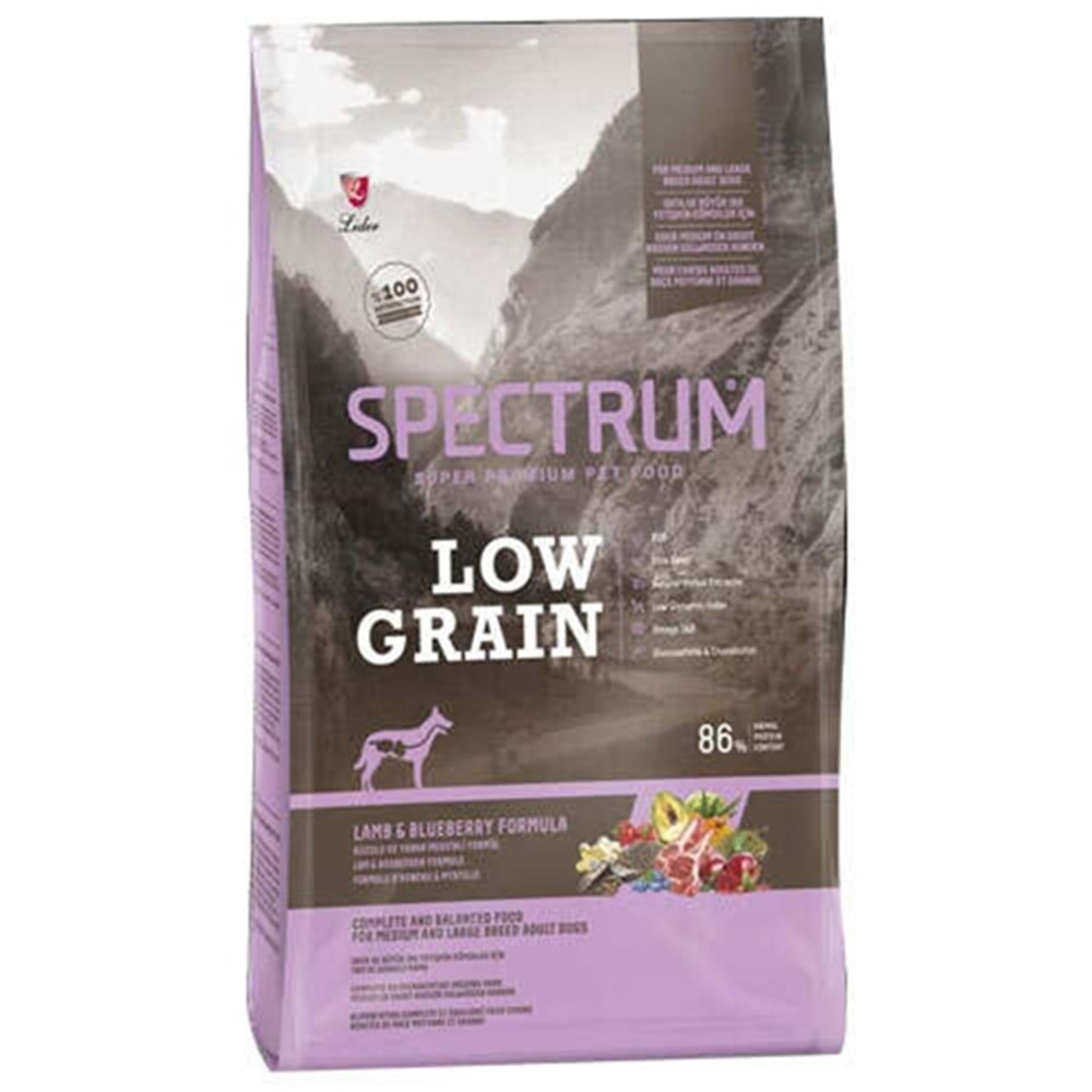Spectrum Adult Low Grain Lamb & Blueberry Formula Kuzulu ve Yaban Mersinli Az Tahıllı Orta ve Büyük Irk Yetişkin Köpek Maması (12 Kg)