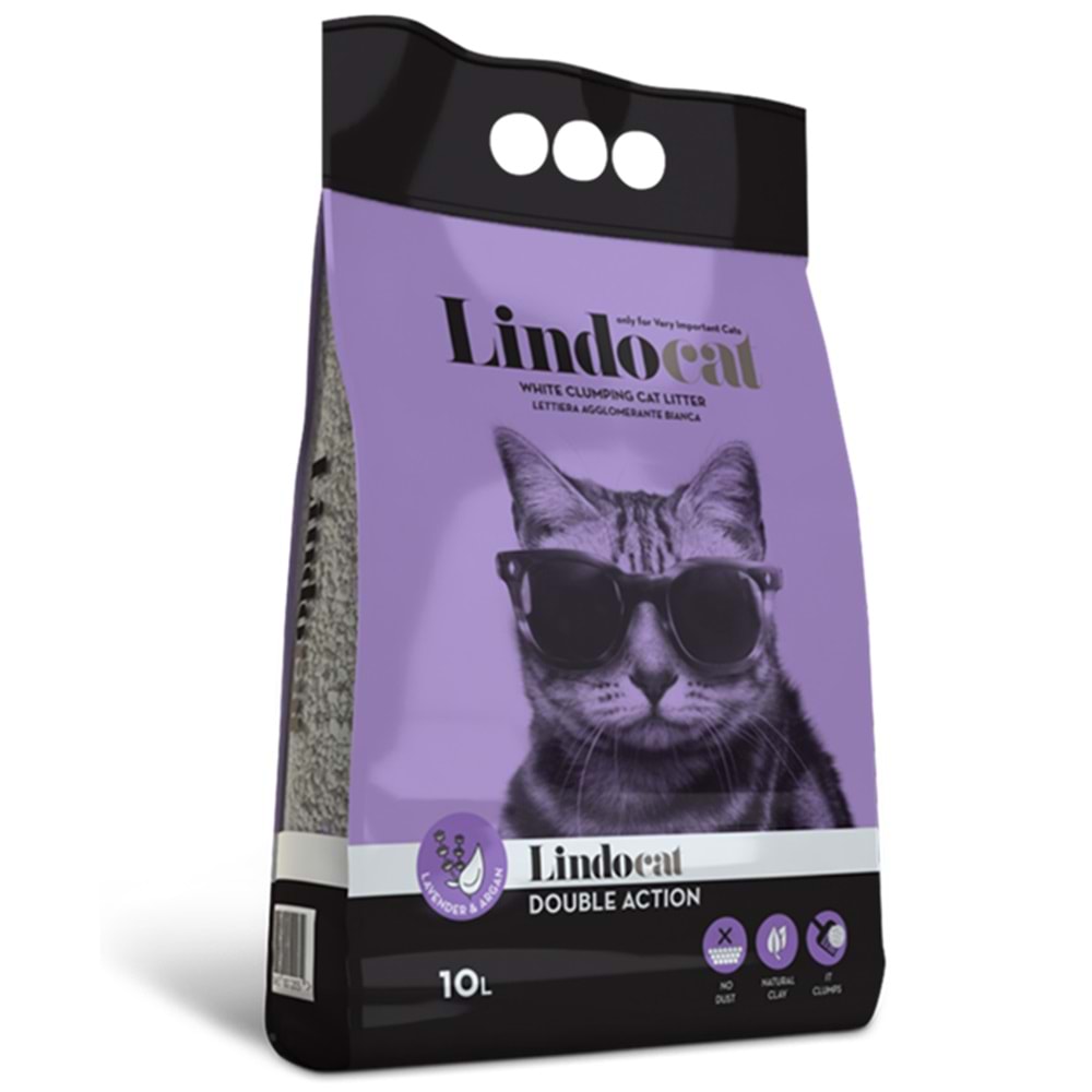 Lindocat Double Action Argan Yağı ve Lavanta Kokulu Topaklanan Bentonit Kedi Kumu 10 Lt