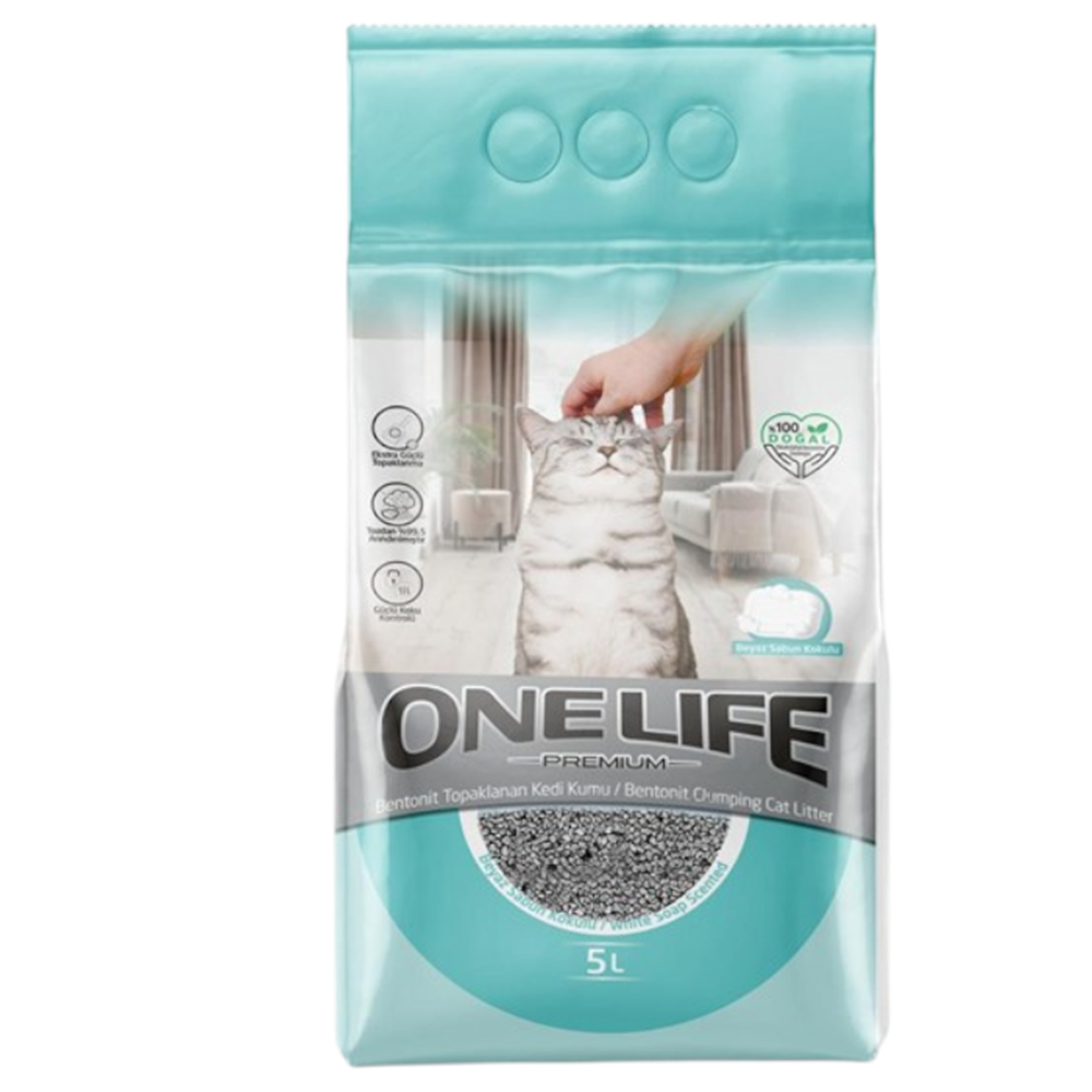 One Life Bentonit Beyaz Sabun Kokulu Topaklanan İnce Taneli Kedi Kumu 5 Lt
