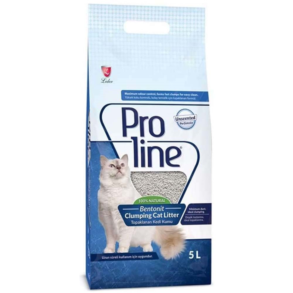 Proline Bentonit Doğal Parfümsüz/Kokusuz Topaklanan İnce Taneli Kedi Kumu 5 Lt