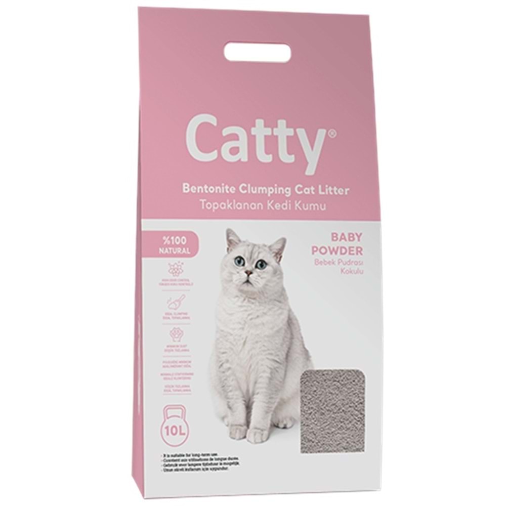 Catty Bentonit Baby Powder Bebek Pudralı Topaklanan İnce Taneli Kedi Kumu 10 Lt