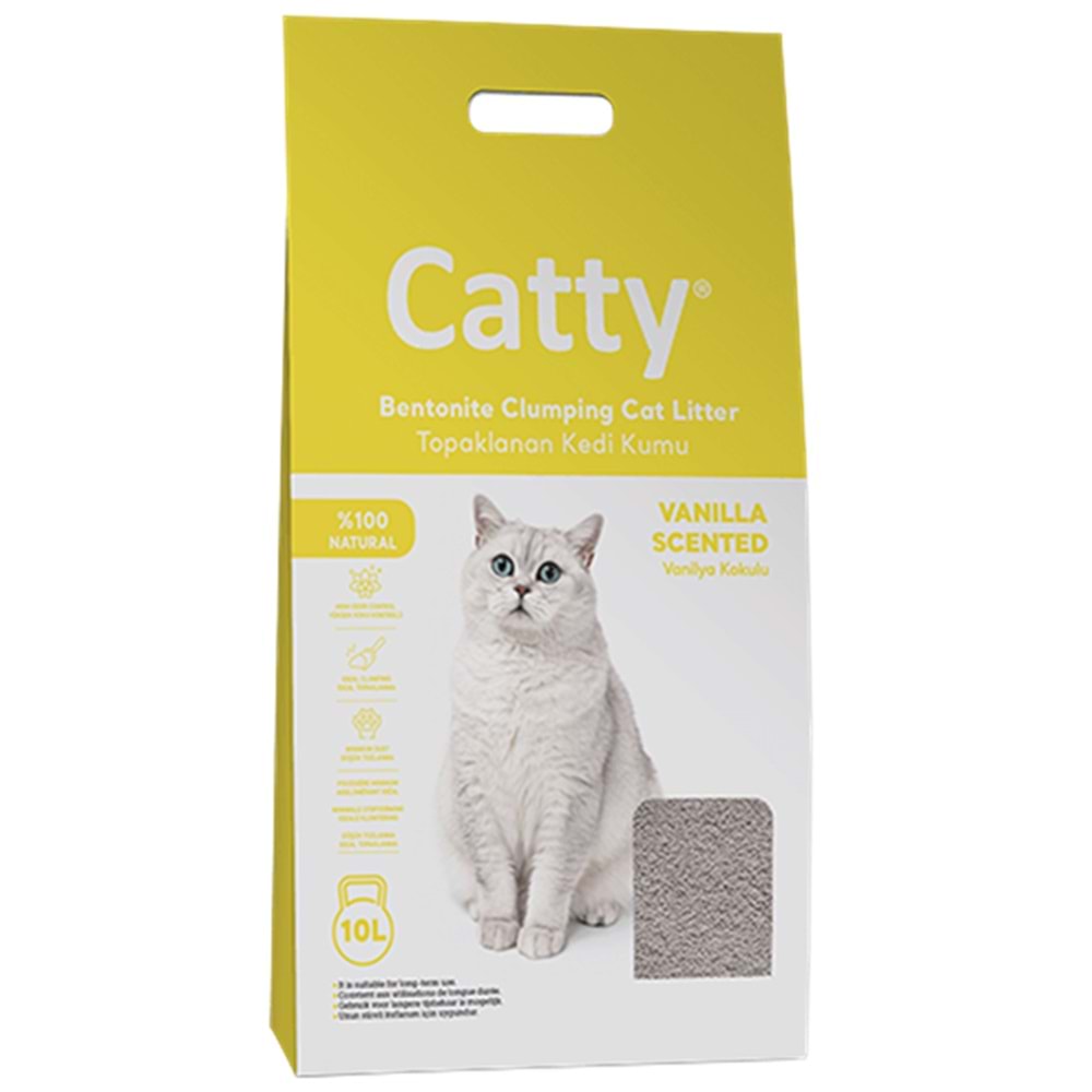 Catty Bentonit Vanilla Scented Vanilya Kokulu Topaklanan İnce Taneli Kedi Kumu 10 Lt