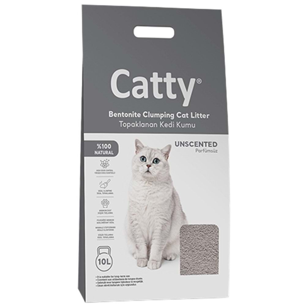 Catty Bentonit Unscented Kokusuz Topaklanan İnce Taneli Kedi Kumu 10 Lt