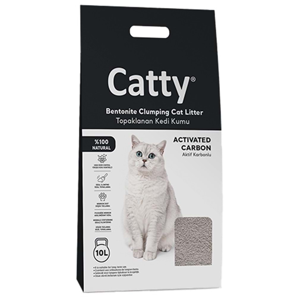 Catty Bentonit Activated Carbon Aktif Karbonlu Topaklanan İnce Taneli Kedi Kumu 10 Lt