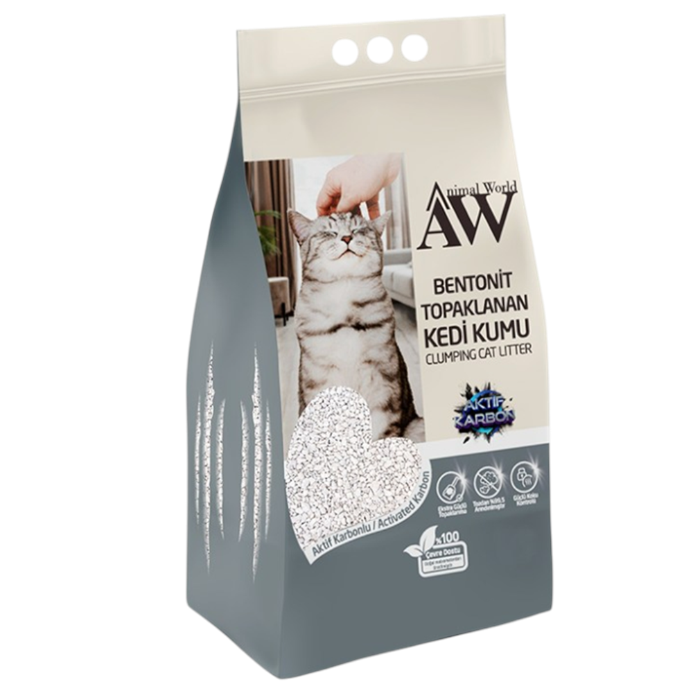 Animal World Bentonit Aktif Karbonlu Topaklanan İnce Taneli Kedi Kumu 10 Lt
