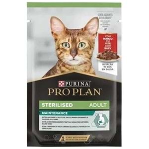 Pro Plan Pouch Sterilised Maintenance Beef Sos İçinde Sığır Etli Kısırlaştırılmış Kedi Yaş Maması 85 Gr