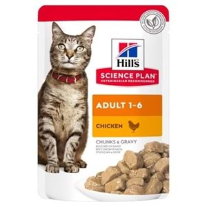 Hills Pouch Adult 1-6 With Chicken Chunks & Gravy Tavuk Etli Yetişkin Kedi Yaş Maması 85 Gr