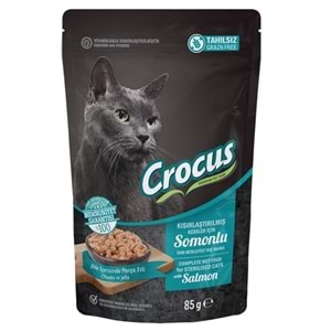 Crocus Pouch Sterilised Salmon Somonlu Jöleli Tahılsız Kısırlaştırılmış Kedi Yaş Maması (85 Gr)