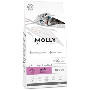 Molly Adult Indoor Light & Sterilised Chicken Tavuk Etli Kısırlaştırılmış Tahılsız Kedi Maması 2 Kg