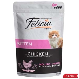 Felicia Pouch Kitten With Chicken In Jelly Tahılsız Jöle İçinde Tavuk Etli Yavru Kedi Yaş Maması 12x85 Gr