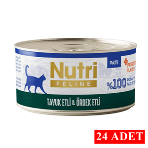 Nutri Feline Tahılsız Pate Tavuk ve Ördek Etli Yetişkin Kedi Konservesi 24x70 Gr