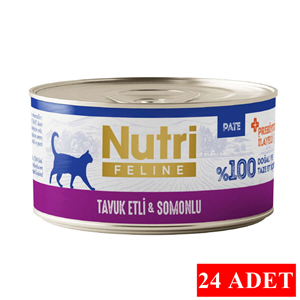 Nutri Feline Tahılsız Pate Tavuk Etli ve Somonlu Yetişkin Kedi Konservesi 24x70 Gr