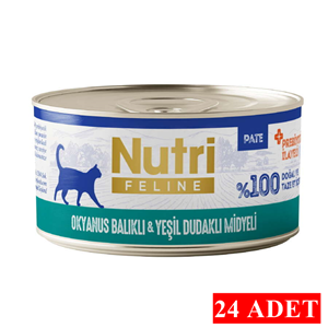 Nutri Feline Tahılsız Pate Okyanus Balıklı ve Yeşil Dudaklı Midyeli Yetişkin Kedi Konservesi 24x70 Gr
