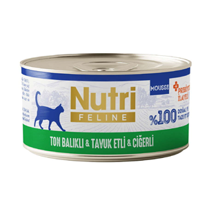 Nutri Feline Tahılsız Mousse Ton Balıklı, Tavuk Etli ve Ciğerli Yetişkin Kedi Konservesi 70 Gr