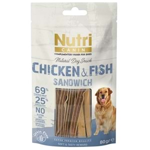 Nutri Canin Snack Chicken & Fish Sandwich Tahılsız Tavuklu ve Balıklı Köpek Ödülü 80 Gr
