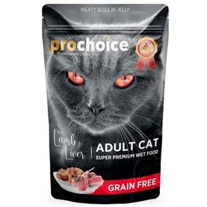 Prochoice Pouch Adult Jöle İçinde Kuzulu ve Ciğerli Tahılsız Kedi Yaş Maması 85 Gr