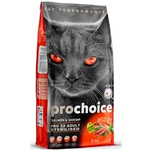 Prochoice Pro33 Sterilised Salmon & Shrimp Kısırlaştırılmış Somon ve Karidesli Kedi Maması 2 Kg