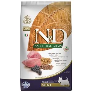 N&D Ancestral Grain Adult Mini Düşük Tahıllı Kuzu Etli ve Yaban Mersinli Küçük Irk Yetişkin Köpek Maması 2,5 Kg