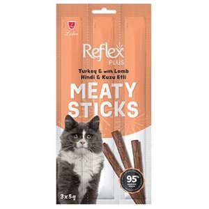 Reflex Plus Cat Meaty Sticks With Turkey & Lamb Hindi ve Kuzu Etli Tahılsız Yetişkin Kedi Ödülü 3x5 Gr