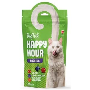 Happy Hour Cooktail Salmon & Lamb & Chicken & Blueberry & Cranberry Somonlu, Kuzu, Tavuk, Yaban Mersini ve Kızılcıklı Tüm Destekleyici Faydalar Bir Arada Kedi Ödül Maması 60 Gr