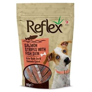 Reflex Salmon Stripes With Fish Skin Kıtır Balık Derili Somonlu Çubuk Köpek Ödülü 80 Gr