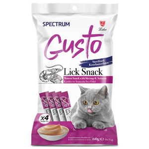 Spectrum Gusto Lick Snack Karidesli ve Somon Balıklı Kısırlaştırılmış Sıvı Kedi Ödülü 4x15 Gr