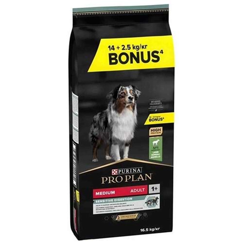 Pro Plan Adult Medium Kuzu Etli Hassas Sindirim Orta Irk Yetişkin Köpek Maması 14+2,5 Kg BONUS