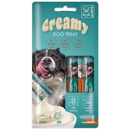 M-Pets Creamy Dog Treat Salmon & Beef Somonlu ve Biftekli Köpek Ödülü 4x15 Gr