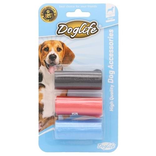 Doglife 3'lü Renkli Dışkı Toplama Poşeti