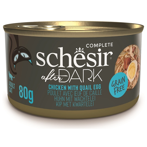 Schesir After Dark Velvet Tavuk ve Bıldırcın Yumurtalı Tahılsız Et Suyunda Kedi Konservesi 80 Gr