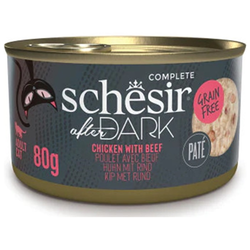 Schesir After Dark Velvet Pate Tavuk ve Sığır Etli Tahılsız Kıyılmış Kedi Konservesi 80 Gr