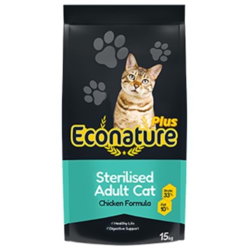 Econature Plus Sterilised Adult Cat Chicken Formula Tavuklu Kısırlaştırılmış Kedi Maması 15 Kg