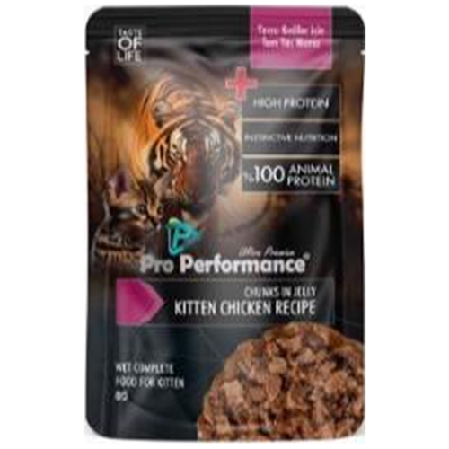 Pro Performance Pouch Kitten Chicken & Egg Recipe Chunk In Jelly Tavuklu ve Yumurtalı Yavru Kedi Yaş Maması 85 Gr