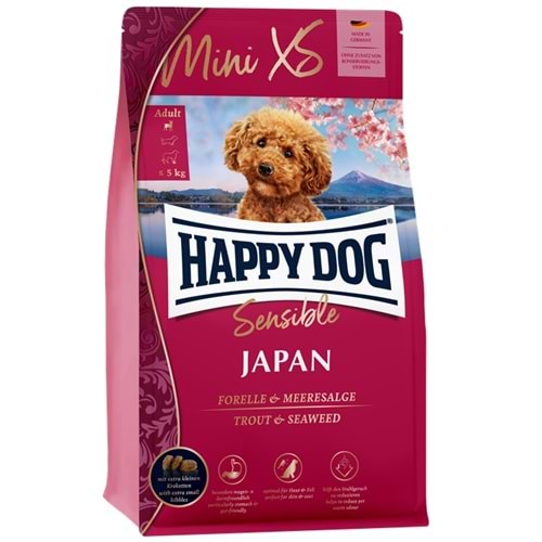Happy Dog Mini Sensible Japan XS Trout & Seaweed Alabalıklı ve Deniz Yosunlu Tahılsız Küçük Irk Yetişkin Köpek Maması (1,3 Kg)